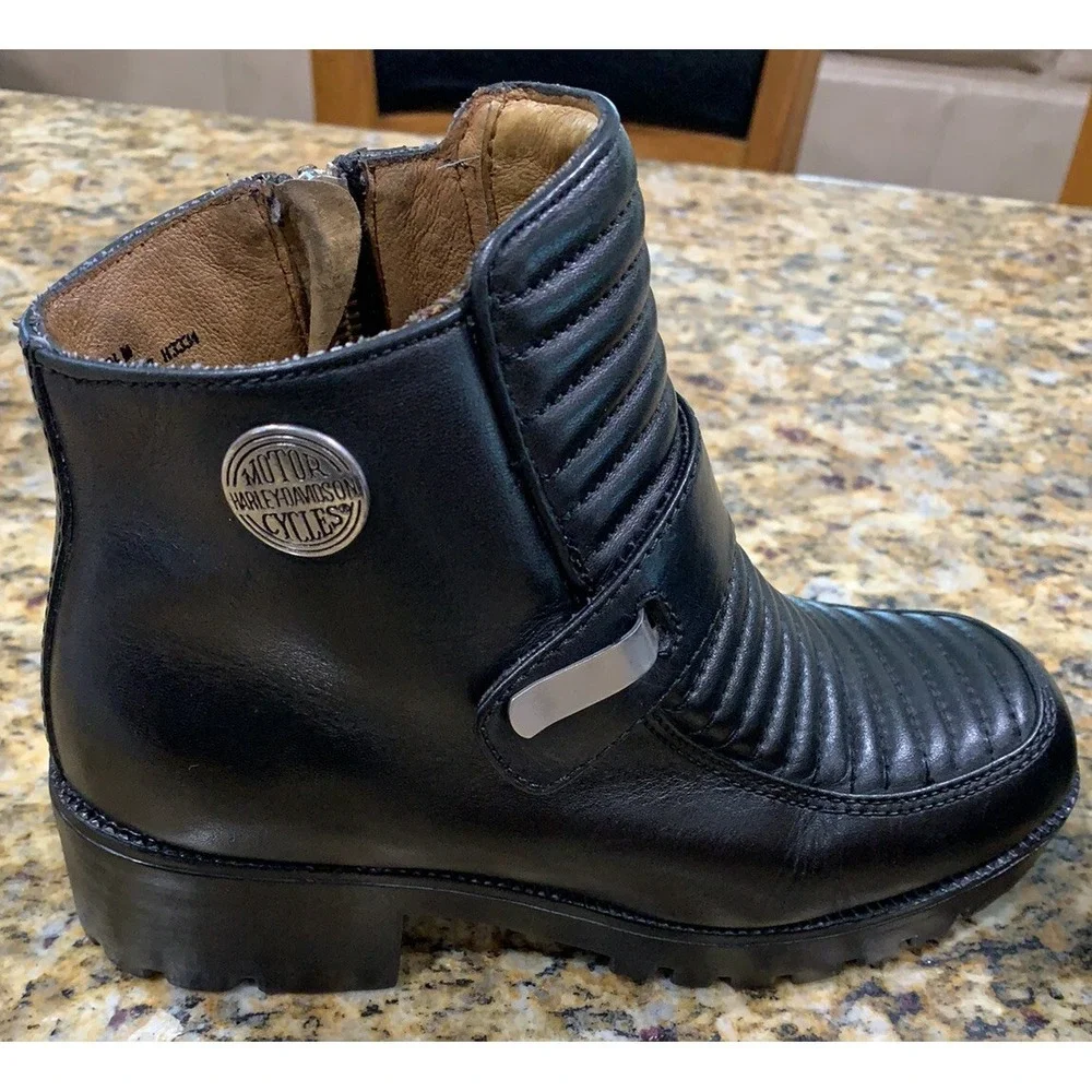 Harley Davidson Black Leather Zipper Boots #H3334 Women's Size 7 1/2 B - Picture 5 of 11